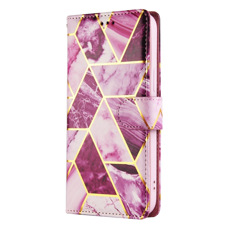 Hot Stamped Marble Splicing Phone Case with Flip Cover and Card Slot